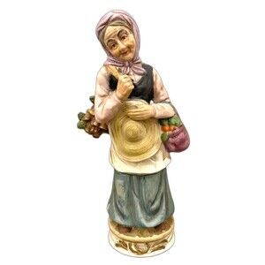 VTG UCGC Granny Core Old Woman with Baskets Figurine Farmhouse Bisque Ceramic 8